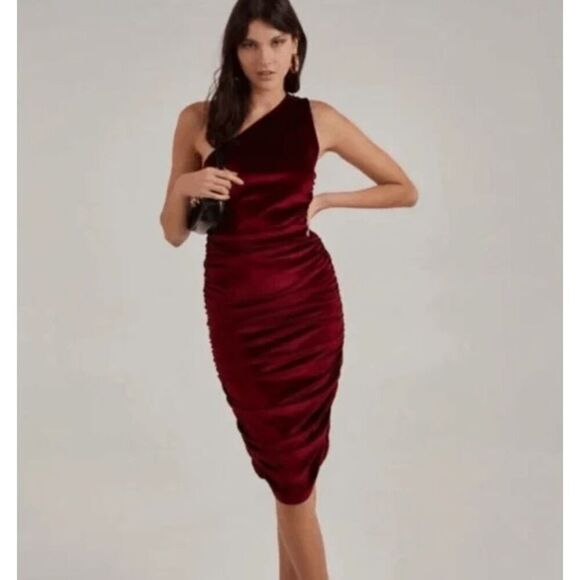 House of Harlow 1960 Revolve Luxe Velvet Ruched Side One Shoulder Dress Small - Picture 1 of 10